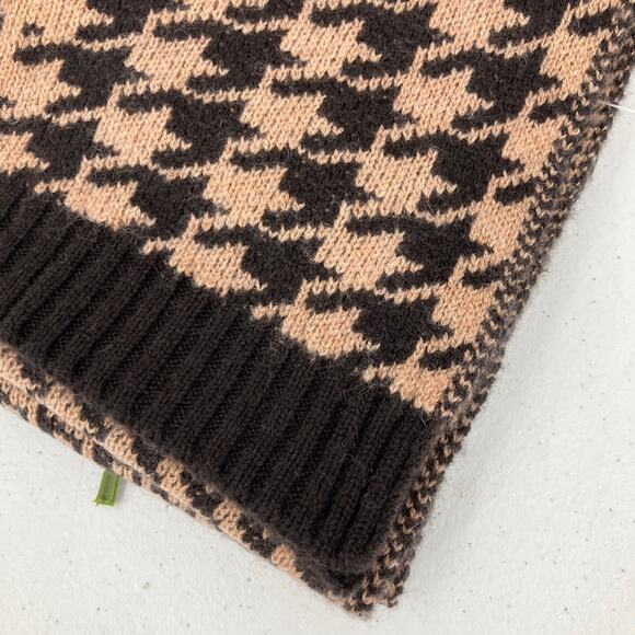 Allude Brown Tan Neutral Houndstooth Virgin Wool Cashmere Knit Rectangle Scarf - Picture 7 of 10